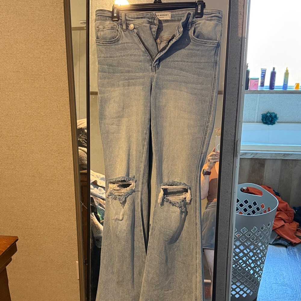 Flying Monkey Light Blue Distressed Flare Jeans